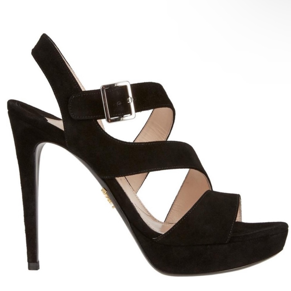 PRADA Suede Black Strappy Platform Heels